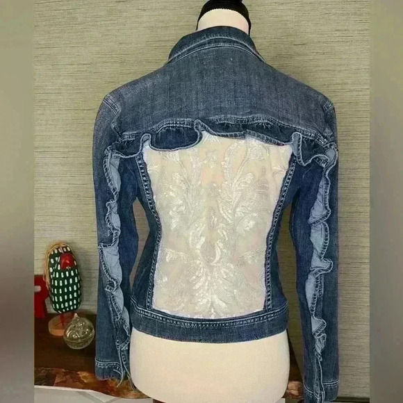 Upcycled Denim Jacket Womens Size Small One-of-a-kind Bachelorette Wedding Bride - Picture 9 of 9